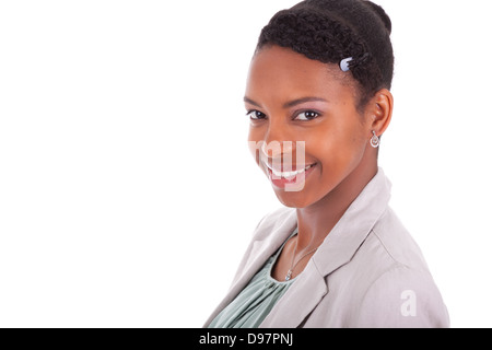 Portrait Portrait d'une jeune femme d'affaires américaine africaine, isolé sur fond blanc Banque D'Images