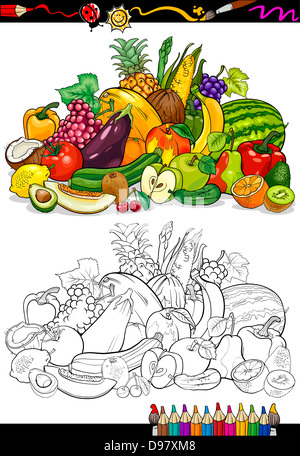 Livre de coloriage ou une page de bande dessinée de vulgarisation de fruits et légumes grand groupe alimentaire pour l'éducation des enfants Banque D'Images