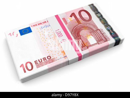 EURO MONEY €1000 euros en €10 Billets sur fond blanc Banque D'Images