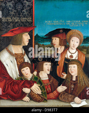 Bernhard Strigel, l'Empereur Maximilien I avec sa famille 1516 - 1520 huile sur bois. Le Kunsthistorisches Museum, Vienne, Autriche. Banque D'Images