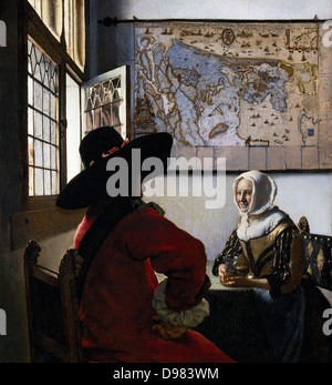 Johannes Vermeer, Officier et Laughing Girl. Circa 1657. Huile sur toile. Frick Collection, New York City. Banque D'Images