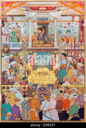 Bichitr, Padshahnama Shah-Jahan : 10 plaque reçoit ses trois fils aînés et Asaf Khan durant son adhésion cérémonies (8 mars Banque D'Images