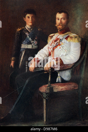 Nicolas II, tsar de Russie, et le Grand-duc, le tsarévitch Alexis. (Couleur) Banque D'Images