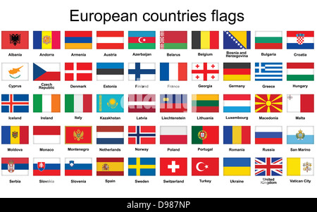 Ensemble de boutons rectangle avec les pays européens drapeaux Banque D'Images