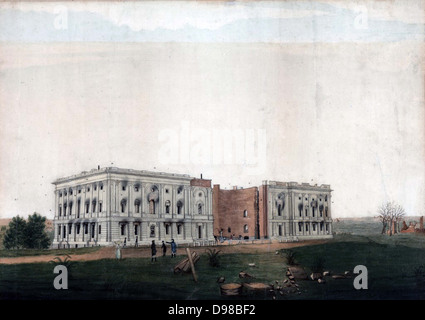 Ruines du Capitole, à Washington, après la tentative de brûler le 24 août 1814, au cours de la guerre anglo-américaine 1812-1815 (Guerre de 1812). Encre et aquarelle sur papier. Banque D'Images