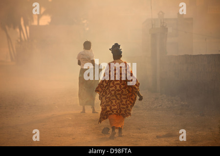 Nettoyage des femmes du village de Dionewar situé sur une île déserte dans l'embouchure du fleuve Saloum, Sénégal Banque D'Images