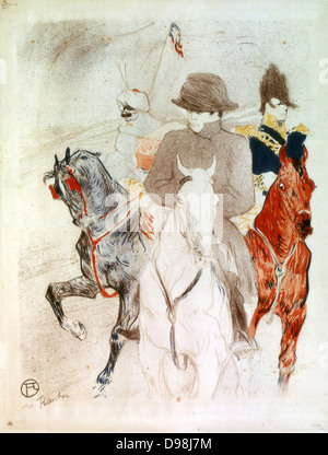 Napoléon I' , Lithographie de Henri de Toulouse-Lautrec (1864-1901), artiste français. Post-Impressionis, Art Nouveau. Napoléon à cheval blanc, suivi d'officier français sur un châtaignier et agent figure sur un fond gris. Banque D'Images