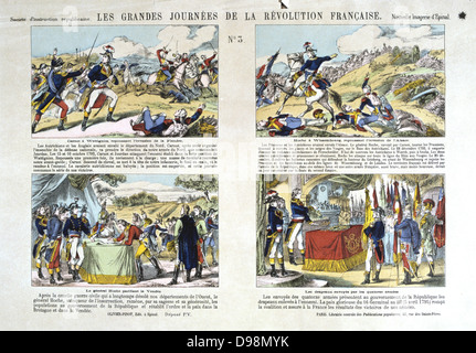 Grands Jours de la Révolution Française : No 3. Top : Carnot à la Bataille de Wattignies, 1793. Hoche à Wissembourg, décembre 1793. Bas : Hoche pacifier la Vendée. Les drapeaux ennemis capturés présenté à la République, 1795. L'impression. Banque D'Images