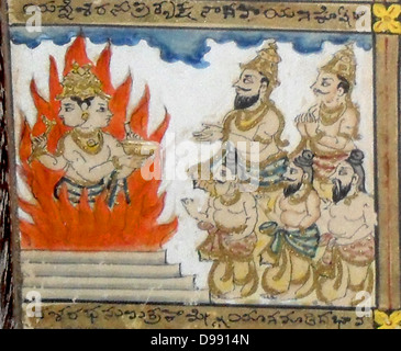 Détail d'un 19e siècle enamel et vitrés photo illustrant la légende du Ramayana hindou. Le Ramayana est l'un des deux poèmes hindous épique, l'autre étant le Mahabharata. Le Ramayana décrit une histoire d'amour de Rama, un ancien roi, et SITA, qui est capturé par Ravan, le roi de Ceylan. Rama établit le siège à Ceylan et regagne Sita Banque D'Images