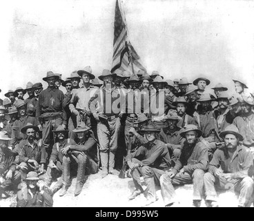 Theodore Roosevelt avec les Rough Riders en Espagne durant la guerre américaine 1898 Banque D'Images