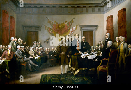 La peinture de John Trumbull, Déclaration d'indépendance, représentant le comité de rédaction de cinq hommes de la Déclaration d'indépendance de la présentation de leurs travaux au congrès. La peinture peut être trouvé à l'arrière de l'U.S. $2 le projet de loi. L'original est dans la rotonde du Capitole. Banque D'Images