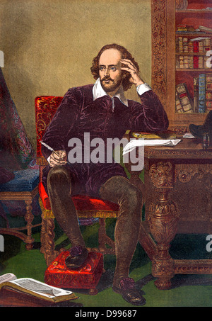 Portrait couleur de William Shakespeare (1564-1616) (Anglais playright) vers 19e siècle Banque D'Images