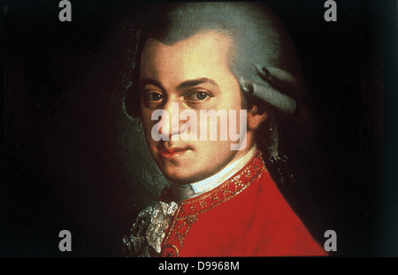 Portrait de Wolfgang Amadeus Mozart peint vers 1780 par Johann Nepomuk della Croce. Wolfgang Amadeus Mozart (27 janvier 1756 - 5 décembre 1791), prolifique et influent compositeur autrichien de l'époque classique. Banque D'Images