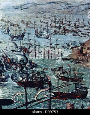 En avril 1587 un raid par l'anglais Sir Francis Drake a occupé le port de Cadix pendant trois jours. L'attaque a retardé le voile de l'Armada espagnole par un an. Zurbarán, Francisco de 'l'attaque de Cádiz", (détail) 1634 Museo del Prado Banque D'Images