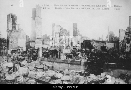 La Première Guerre mondiale 1914-1918 : Suite de la première bataille de la Marne, près de Paris, France, 5-12 septembre 1914 - Ruines de Sermaize-les-Bains. La bataille fut une victoire stratégique des Alliés. Banque D'Images