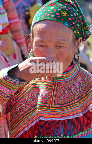 SaPa, Vietnam vers Dec.2012, un undentified femme de la tribu Hmong sourit pendant le marché hebdomadaire de BacHa à SaPa, Vietnam Banque D'Images