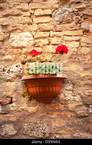 En dehors de la décoration de l'église Saint Augustin, San Gimignano, Toscane, Italie Banque D'Images