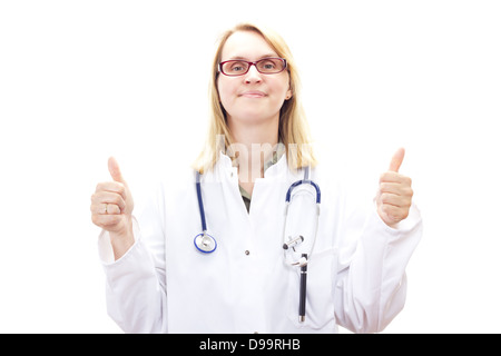 Smiling female doctor showing Thumbs up Banque D'Images