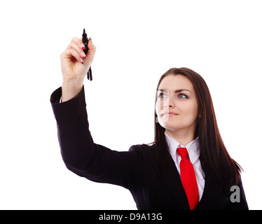 Portrait d'un objet invisible woman isolated on white Banque D'Images