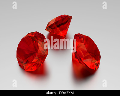 Ruby 3D - 3 Gems - Fond gris Banque D'Images