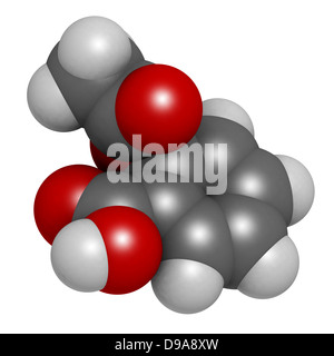 L'acide acétylsalicylique (aspirine) soulagement de la molécule du médicament, le modèle moléculaire. Banque D'Images