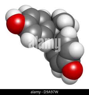 Le bisphénol A (BPA), molécule polluant plastique structure chimique. Le BPA est un produit chimique souvent présents dans les plastiques à base de polycarbonate. Banque D'Images