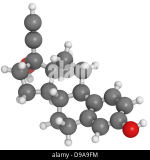 L'éthinylestradiol (EE) anticonceptive hormone, le modèle moléculaire. Les atomes sont représentés comme des sphères avec codage couleur classiques Banque D'Images