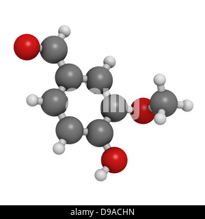 Extrait de vanille, la vanilline, molécule de structure chimique. La vanilline est la principale composante de l'extrait de vanille. Banque D'Images