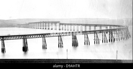 Tay Rail Bridge original avant l'effondrement, en Écosse Banque D'Images