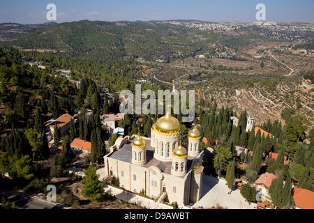 Une vue aérienne de Moskovia - l'église russe à Ein Karem Banque D'Images