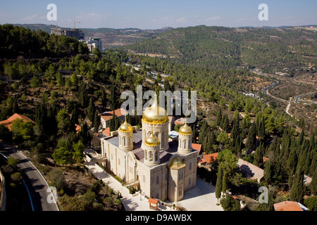 Une vue aérienne de Moskovia - l'église russe à Ein Karem Banque D'Images