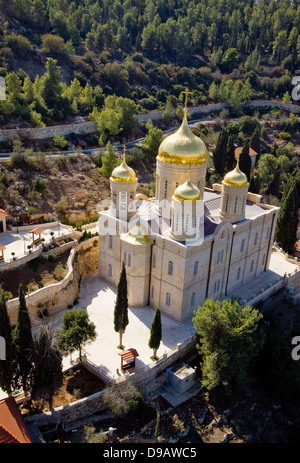 Une vue aérienne de Moskovia - l'église russe à Ein Karem Banque D'Images