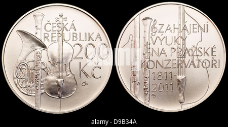 200kc pièce commémorative en argent de la République tchèque. 200e anniversaire de la Conservatoire de Prague Banque D'Images