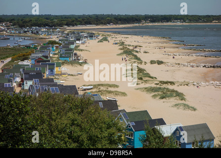 Mudeford Christchurch, banc de sable, cabines de plage, Dorset, England, UK. L'Europe Banque D'Images