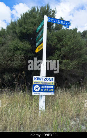 dh zone Kiwi NORTHLAND NOUVELLE-ZÉLANDE zone de protection Kiwi signe d'avertissement conservation Banque D'Images