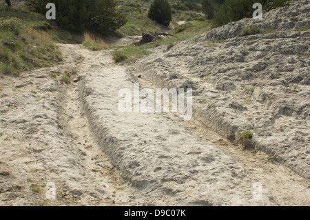 Les ornières de chariot de l'Oregon Trail, près de Guernesey, le Wyoming. Photographie numérique Banque D'Images