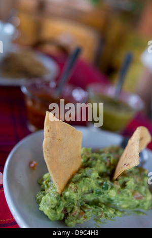 Croustilles tortillas et guacamole Banque D'Images