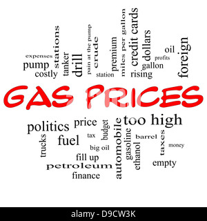 Prix du gaz naturel mot Concept Cloud dans red caps avec beaucoup de termes tels que l'automobile, pompe, coûteux, gallon, prix et plus encore. Banque D'Images