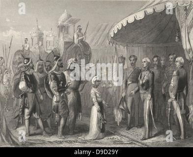 Première Guerre Anglo-Sikh 1845-1846 : Maharaja Duleep Singh (1838-1893) Soumission à Sir Henry Hardinge, Gouverneur général de l'Inde, 19 février 1846. Banque D'Images