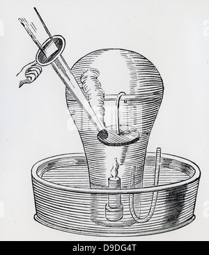 John Mayow's (1640-1679) expérience pour prouver le volume d'air est réduite par la combustion. De son ''Tractatus quinque medico-physici'', 1674. Banque D'Images