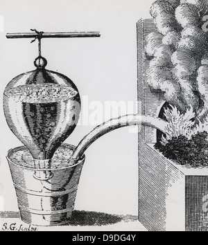 Stephen Hales (1677-1761) l'auge de la collecte pneumatique à effet de serre. De son ''Satiks Légumes'', 1727. Banque D'Images