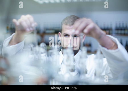 Au cours de l'essai de mélange de l'oenologue de l'échantillon en laboratoire Banque D'Images