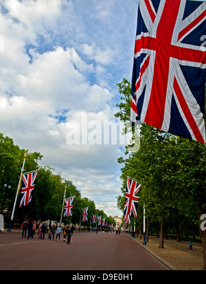 Drapeaux de l'Union décorent le Mall, City of Westminster, London, England, United Kingdom Banque D'Images