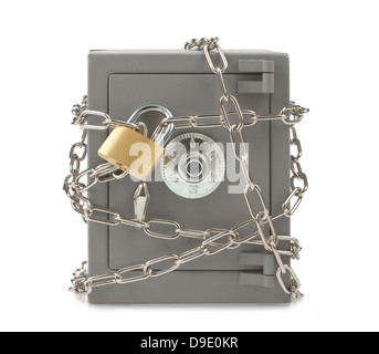 Coffre-fort en métal avec chaîne et cadenas Banque D'Images