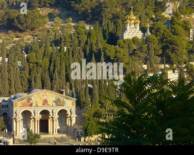 Eglise de toutes les nations et l'Église de Marie de Magdala, sur le Mont des Oliviers à Jérusalem, Israël Banque D'Images