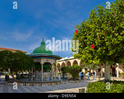 Cour intérieure de la mosquée El Jazzar avec fontaine à Acre, Israël Banque D'Images