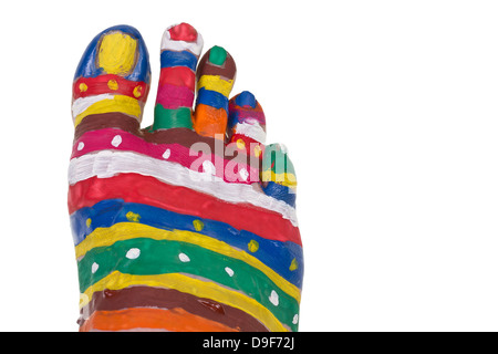 Acryle créatif peinture gouache sur un pied de l'homme âgé. Iisolated humour concept. Format carte postale. Art au point sélective Banque D'Images