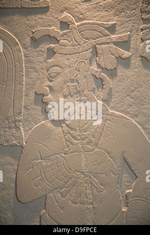 Motif stuc d'un esclave, Musée archéologique de Palenque, Zone Archéologique de Palenque, Chiapas, Mexique Banque D'Images