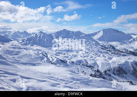 Avis de pistes près de Belle Plagne, La Plagne, Savoie, Alpes, France Banque D'Images