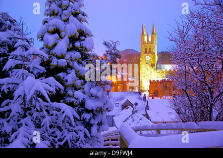 Cathédrale de la pic dans la neige, Tideswell to, parc national de Peak District, Derbyshire, Angleterre, RU Banque D'Images